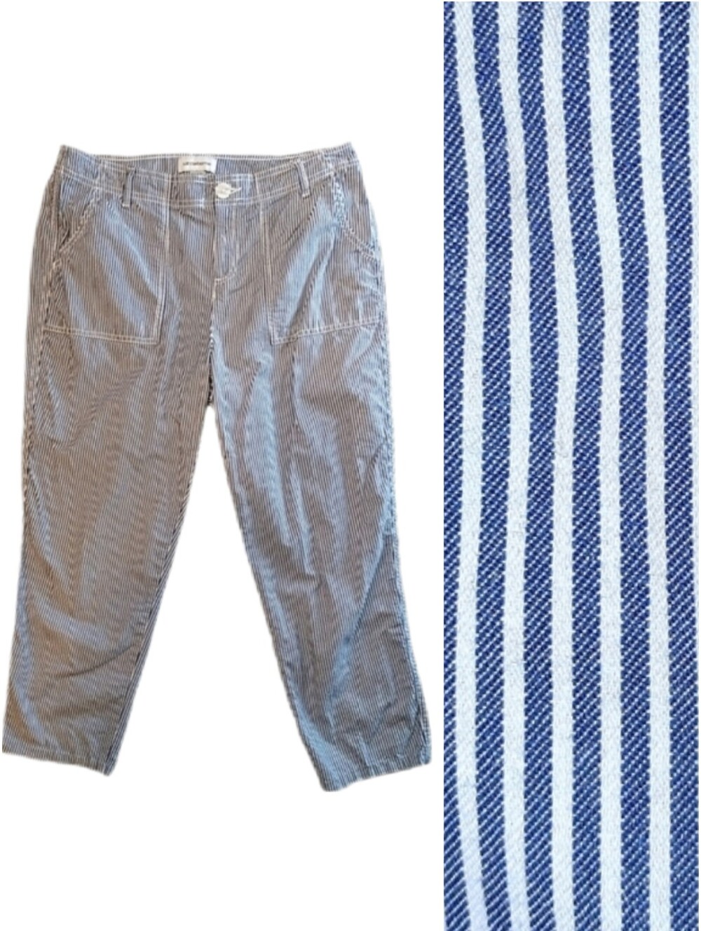 Liz Claiborne Blue White Striped Cotton Crop Pants Preppy Summer Coastal Size 8